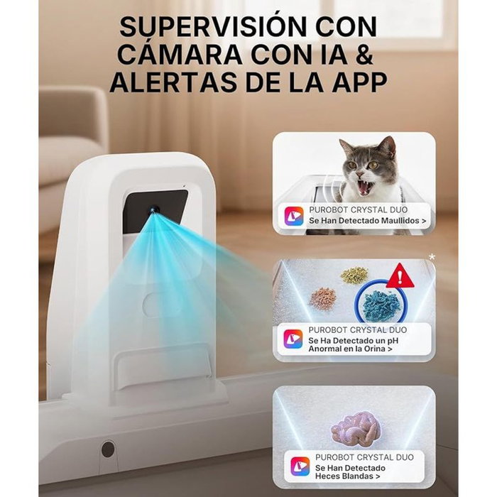 PetKit PuroBot Crystal Duo Arenero Autolimpiable con Cámara IA y Cubierta, Blanco